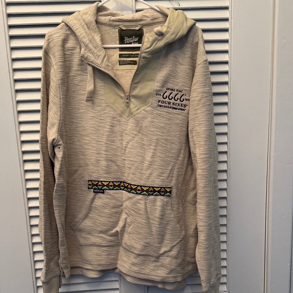 Howler Bros Heather Hoodie with 6666 Ranch Logo.  Size L.  Like new.  Tan/Cream